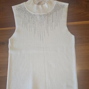 Elie Tahari Ivory Tank Top with Metallic Accents